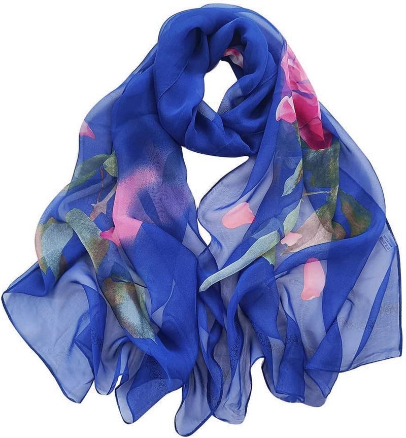 E-Clover Women Soft Floral Print Shawl Chiffon Sheer Scarf - Image 1